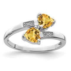 Sterling Silver Rhodium Citrine & Diamond Heart Ring - 2
