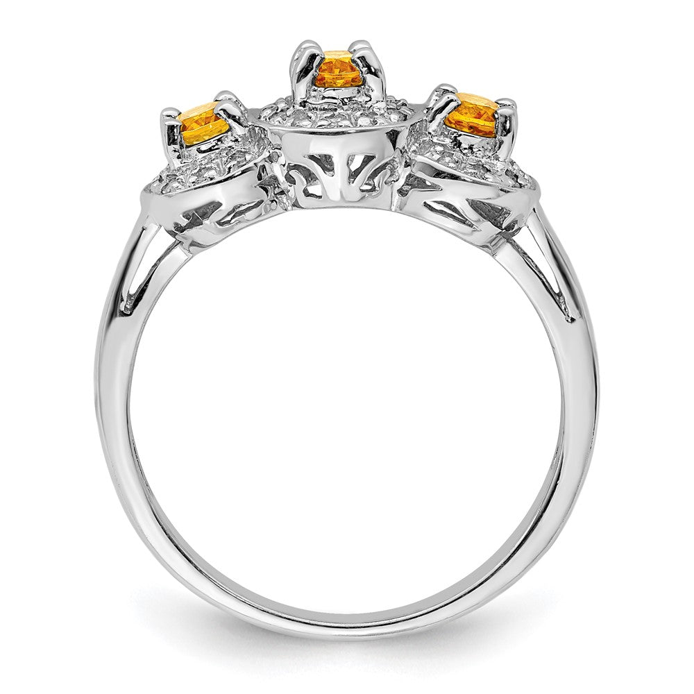 Sterling Silver Rhodium Citrine & Diamond Ring - 5