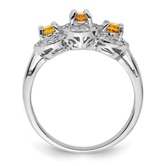 Sterling Silver Rhodium Citrine & Diamond Ring - 5