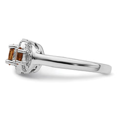 Sterling Silver Rhodium Citrine & Diamond Ring - 5