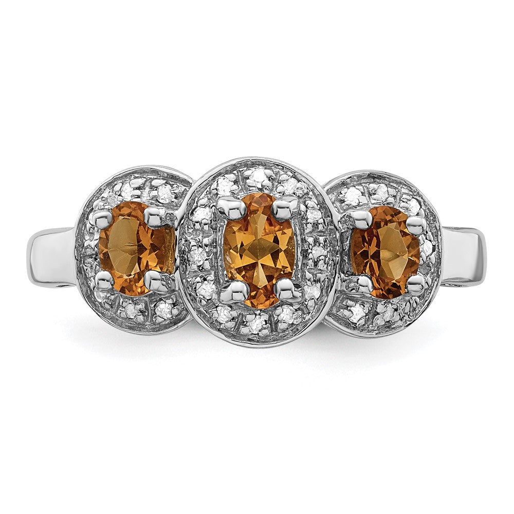 Sterling Silver Rhodium Citrine & Diamond Ring - 5