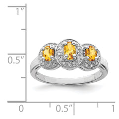 Sterling Silver Rhodium Citrine & Diamond Ring - 5