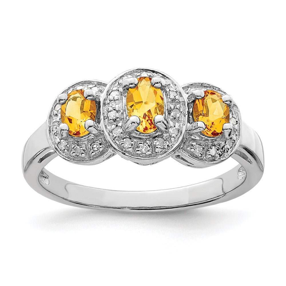 Sterling Silver Rhodium Citrine & Diamond Ring - 5