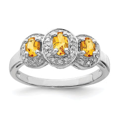 Sterling Silver Rhodium Citrine & Diamond Ring - 5
