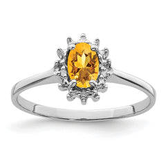 Sterling Silver Rhodium Citrine Diamond Ring - 2
