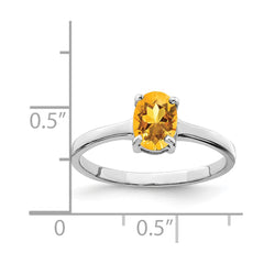 Sterling Silver Rhodium Citrine Ring - 6