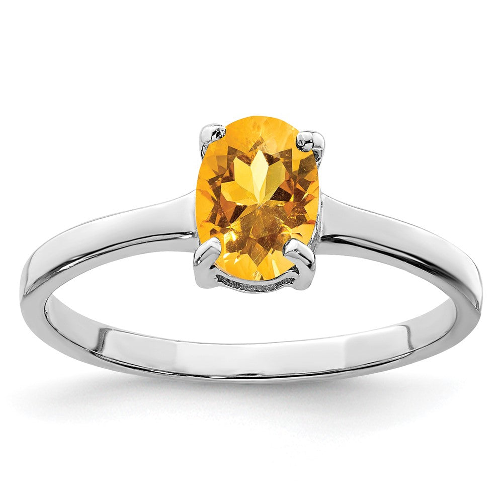 Sterling Silver Rhodium Citrine Ring - 7