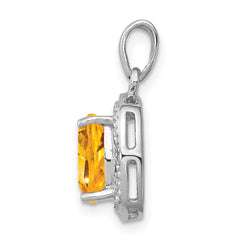 Sterling Silver Rhodium Citrine & Diamond Pendant - 4