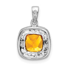 Sterling Silver Rhodium Citrine & Diamond Pendant - 4