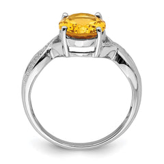 Sterling Silver Rhodium Citrine & Diamond Ring - 3