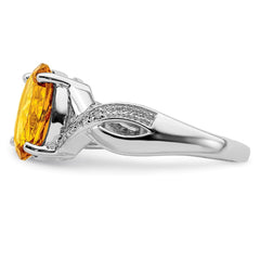 Sterling Silver Rhodium Citrine & Diamond Ring - 3
