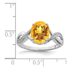 Sterling Silver Rhodium Citrine & Diamond Ring - 3