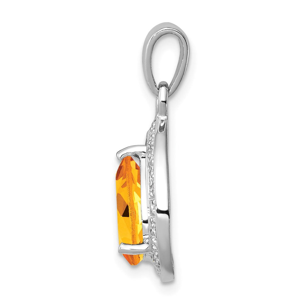 Sterling Silver Rhodium Citrine & Diamond Pendant - 2