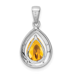 Sterling Silver Rhodium Citrine & Diamond Pendant - 2