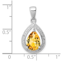 Sterling Silver Rhodium Citrine & Diamond Pendant - 2
