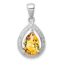 Sterling Silver Rhodium Citrine & Diamond Pendant - 2
