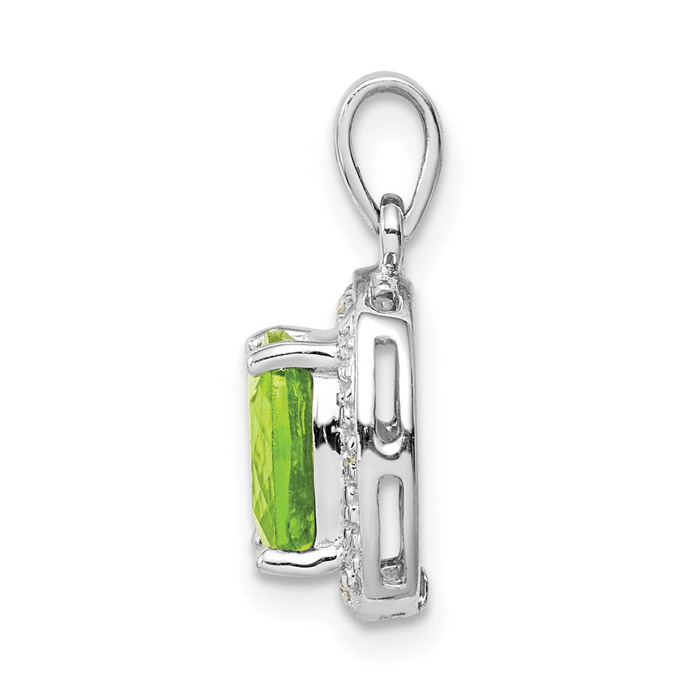 Sterling Silver Rhodium Plated Peridot and Diamond Pendant - 3