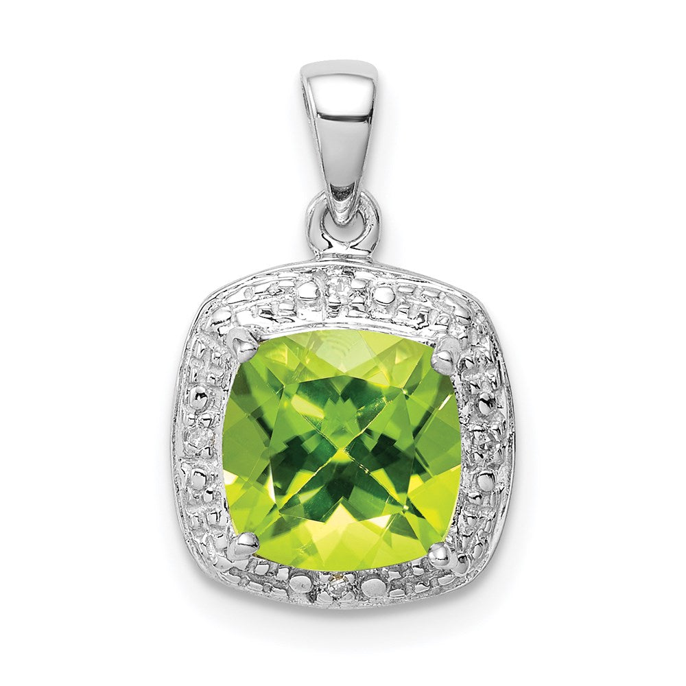 Sterling Silver Rhodium Plated Peridot and Diamond Pendant - 3