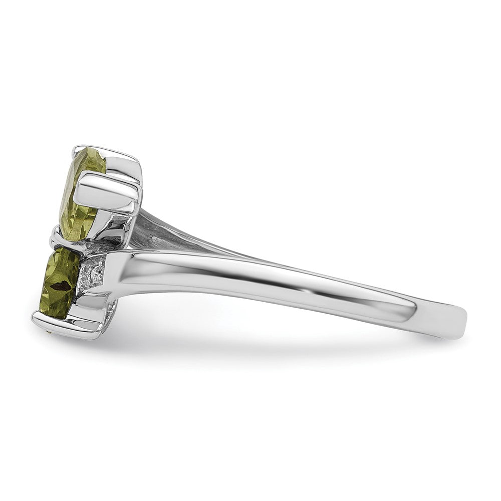 Sterling Silver Rhodium Peridot & Diamond Heart Ring - 3