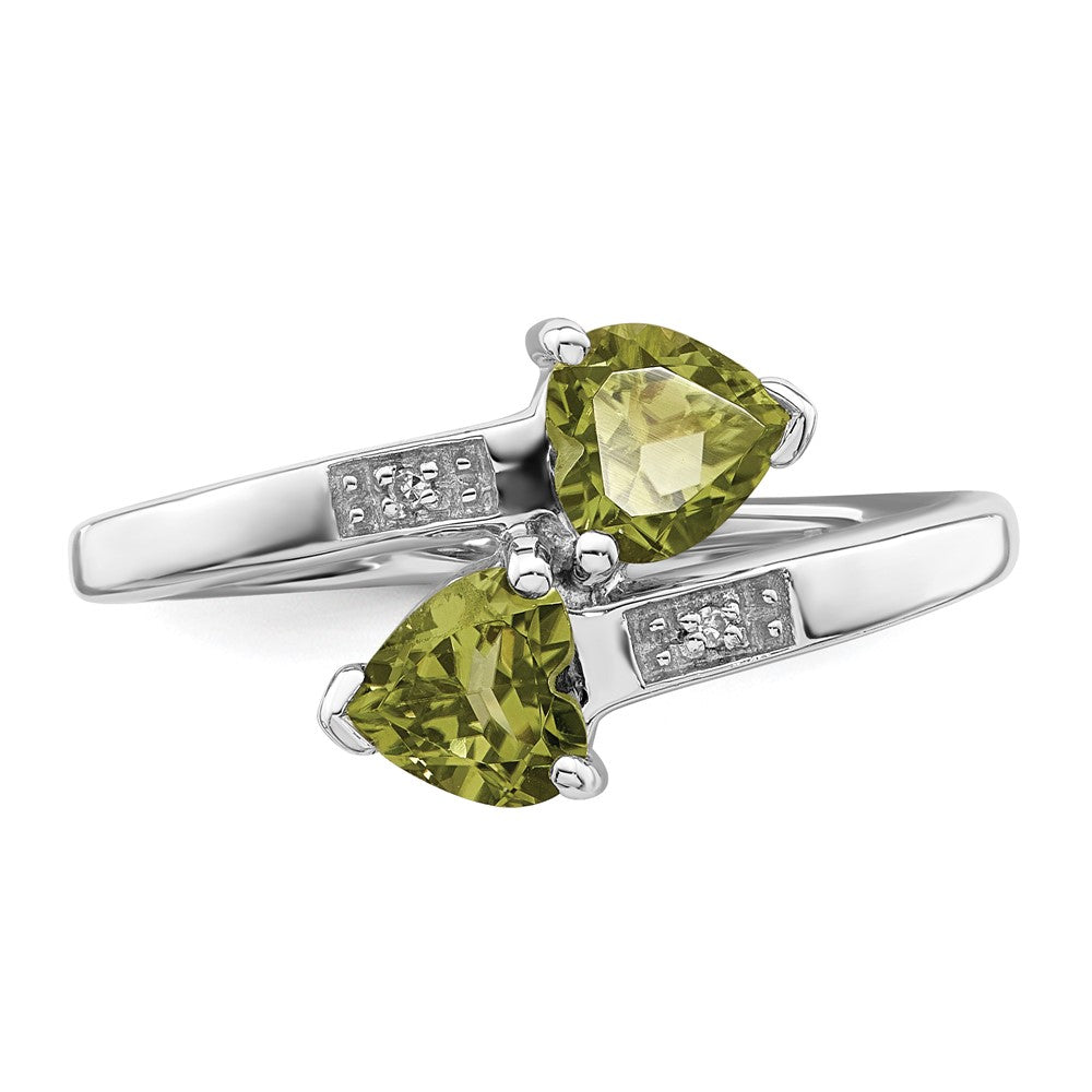 Sterling Silver Rhodium Peridot & Diamond Heart Ring - 3