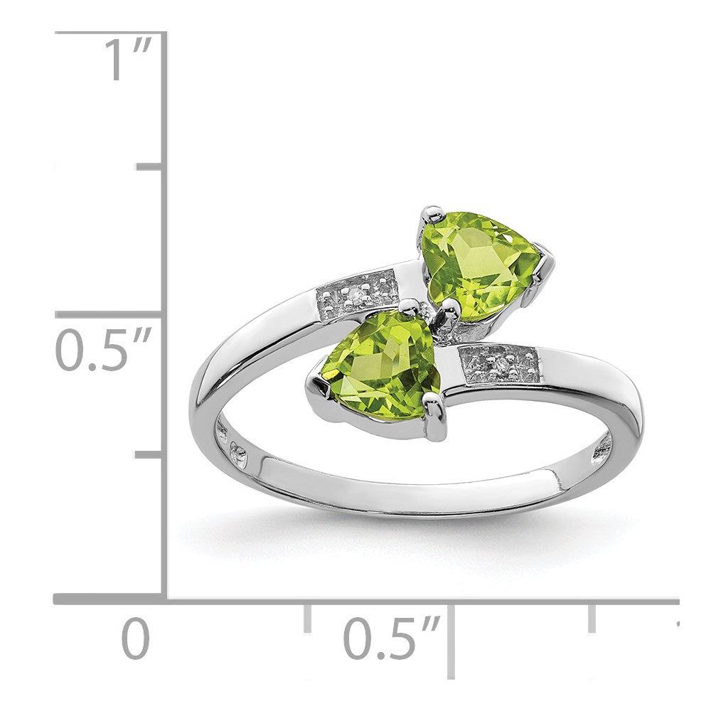 Sterling Silver Rhodium Peridot & Diamond Heart Ring - 2