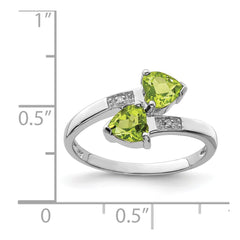 Sterling Silver Rhodium Peridot & Diamond Heart Ring