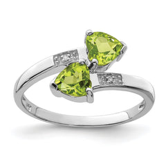 Sterling Silver Rhodium Peridot & Diamond Heart Ring - 3