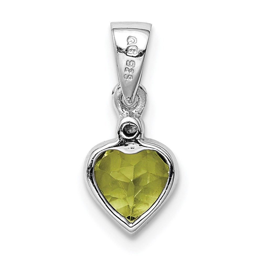 Sterling Silver Rhodium Plated Peridot and Diamond Pendant - 5