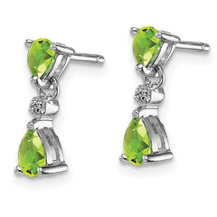 Sterling Silver Rhodium Plated Pear Peridot and Diamond Post Earrings - 2