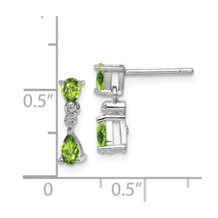 Sterling Silver Rhodium Plated Pear Peridot and Diamond Post Earrings - 2