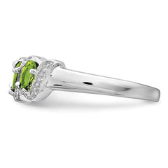 Sterling Silver Rhodium 3 Stone Peridot & Diamond Ring - 3