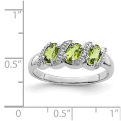 Sterling Silver Rhodium 3 Stone Peridot & Diamond Ring - 3