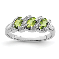 Sterling Silver Rhodium 3 Stone Peridot & Diamond Ring - 3
