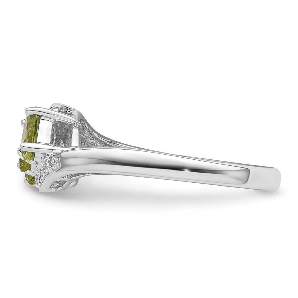 Sterling Silver Rhodium Peridot & Diamond Ring - 4