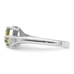 Sterling Silver Rhodium Peridot & Diamond Ring - 4