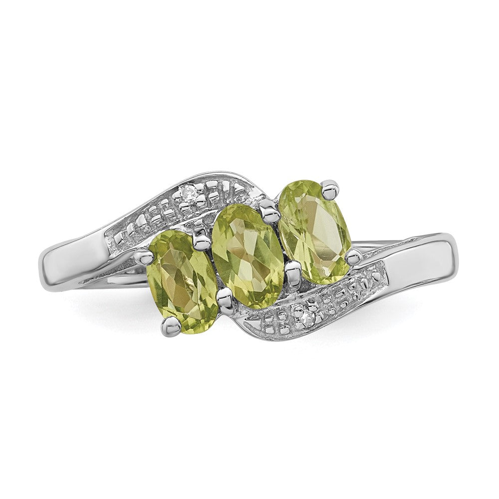 Sterling Silver Rhodium Peridot & Diamond Ring - 4