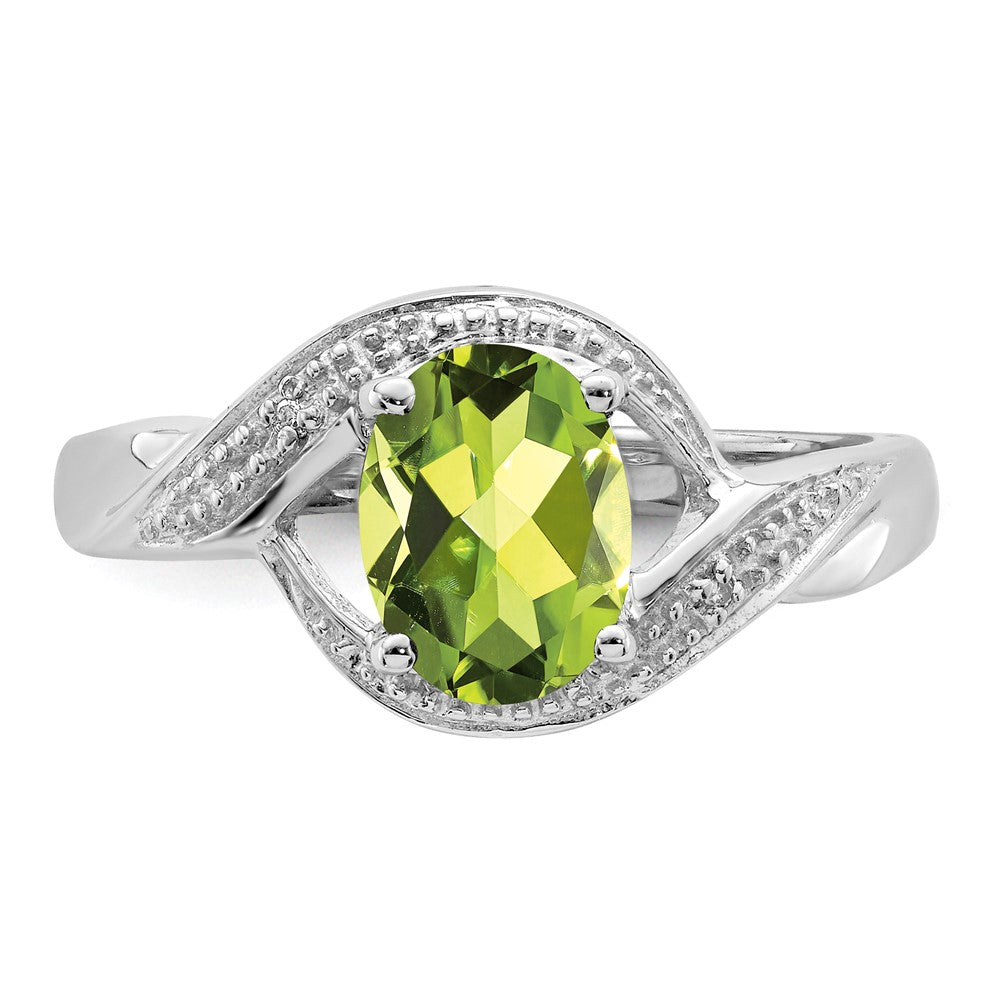 Sterling Silver Rhodium Peridot & Diamond Ring - 6