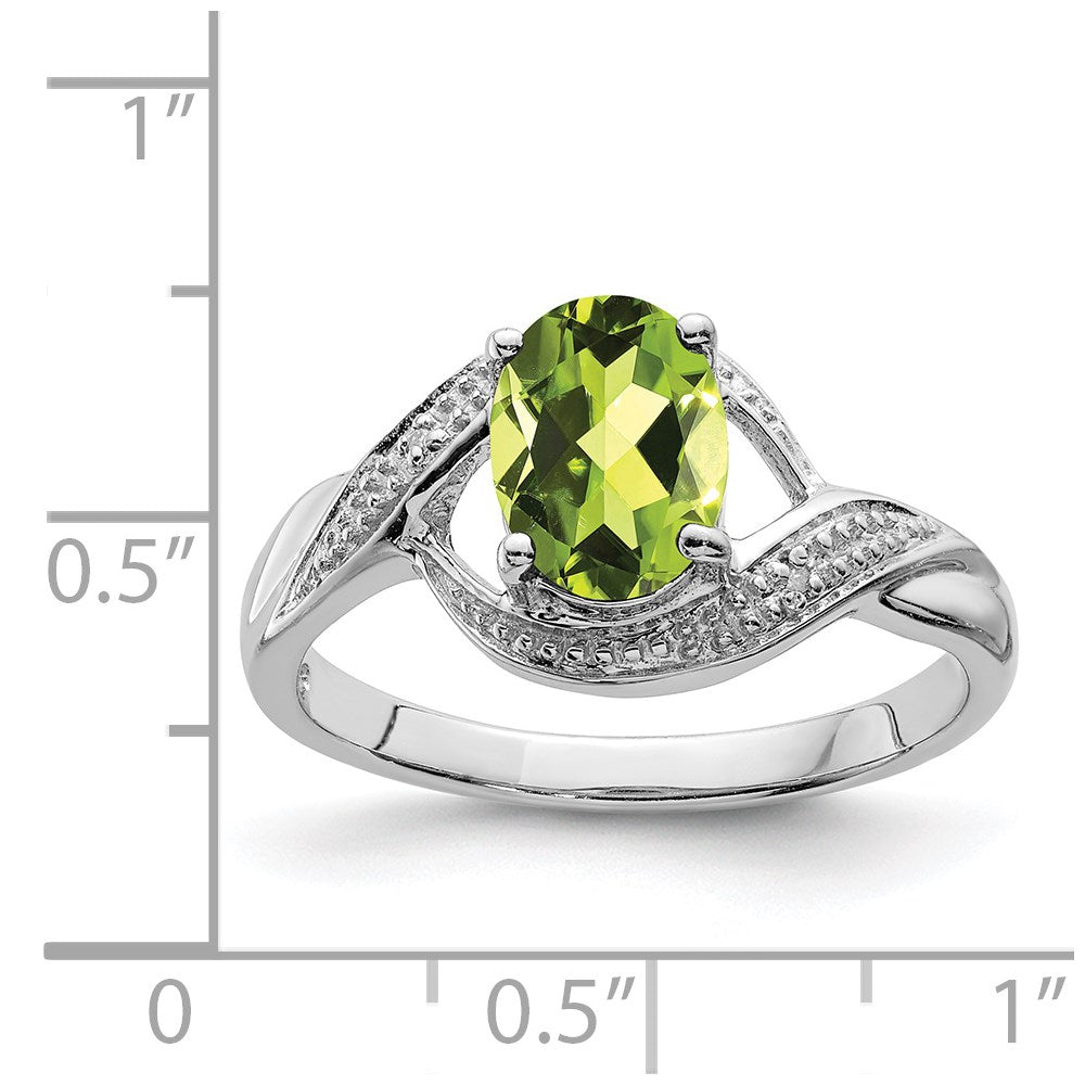 Sterling Silver Rhodium Peridot & Diamond Ring - 6