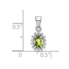 Sterling Silver Rhodium Plated Peridot and Diamond Pendant - 2