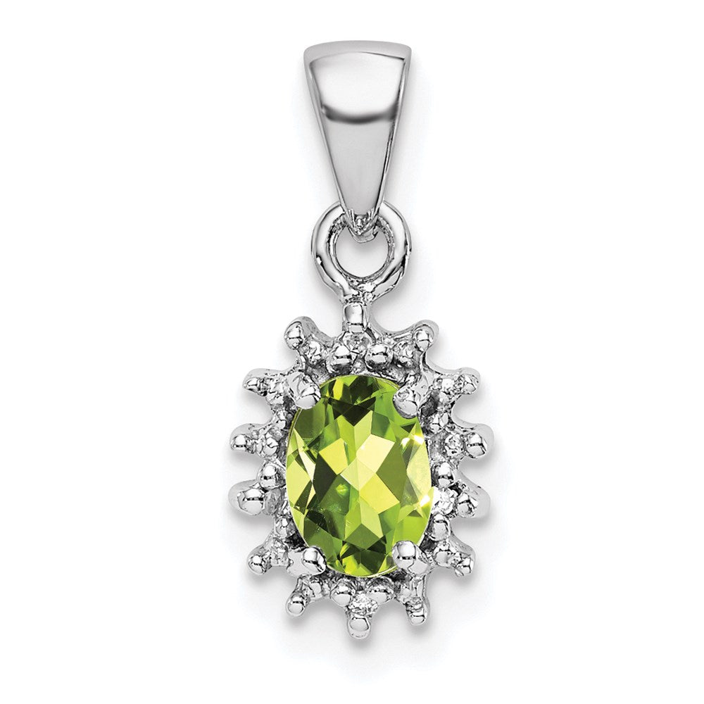 Sterling Silver Rhodium Plated Peridot and Diamond Pendant - 2