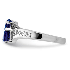 Sterling Silver Rhodium-plated Dark Sapphire Heart Ring - 3