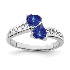 Sterling Silver Rhodium-plated Dark Sapphire Heart Ring - 2