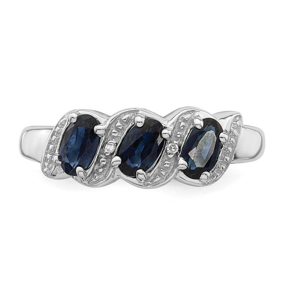 Sterling Silver Rhodium-plated Sapphire & Diamond Ring - 12