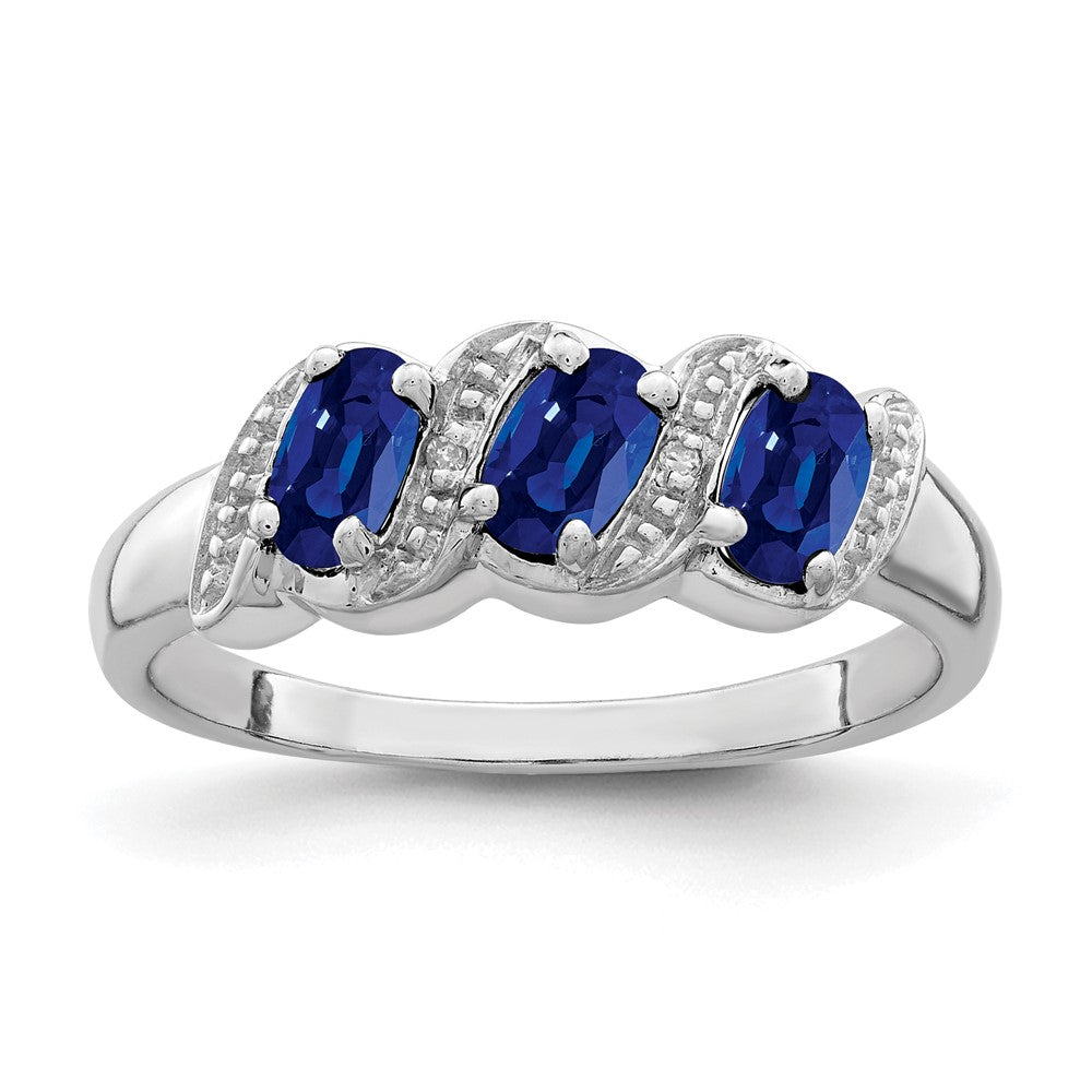 Sterling Silver Rhodium-plated Sapphire & Diamond Ring - 4