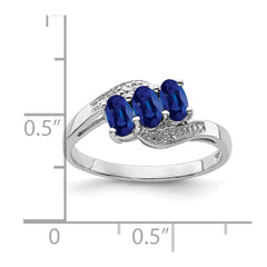 Sterling Silver Rhodium-plated Sapphire & Diamond Ring - 3
