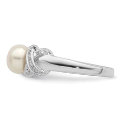Sterling Silver Rhodium 6mm FW Cultured Button Pearl Ring - 3