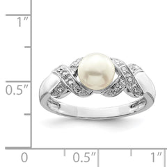 Sterling Silver Rhodium 6mm FW Cultured Button Pearl Ring - 3