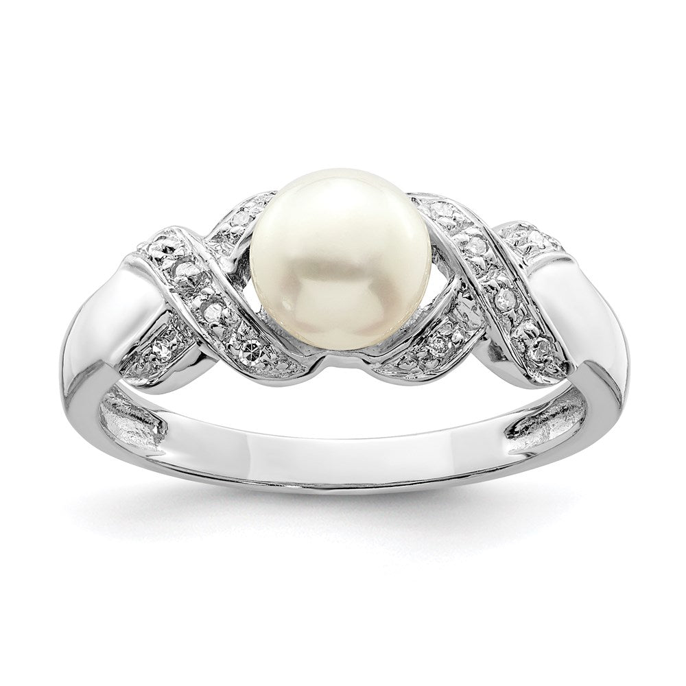 Sterling Silver Rhodium 6mm FW Cultured Button Pearl Ring - 3