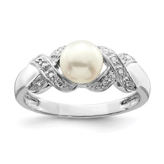 Sterling Silver Rhodium 6mm FW Cultured Button Pearl Ring - 3