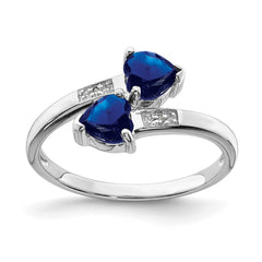 Sterling Silver Rhodium-plated Dark Sapphire & Diamond Heart Ring - 3